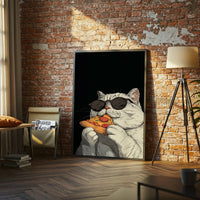 Cat Eating Pizza Pop Art Décor Poster, Funny Cat Wall Poster
