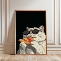 Cat Eating Pizza Pop Art Décor Poster, Funny Cat Wall Poster