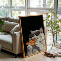 Cat Eating Pizza Pop Art Décor Poster, Funny Cat Wall Poster