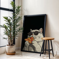 Cat Eating Pizza Pop Art Décor Poster, Funny Cat Wall Poster