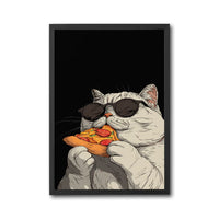 Cat Eating Pizza Pop Art Décor Poster, Funny Cat Wall Poster