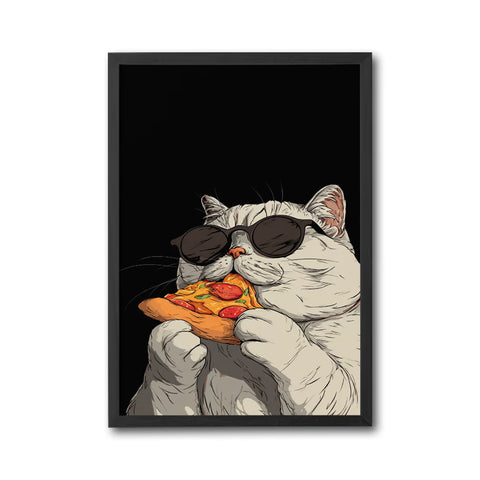 Cat Eating Pizza Pop Art Décor Poster, Funny Cat Wall Poster