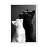 Cat Photography Modern Wall Art – Black and White Cats Nuzzling