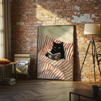 Cat Reading Book Aesthetic Wall Poster, Cozy Cat Wall Print for Book Lovers