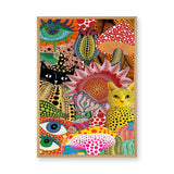 Cats and Florals Maximalist Wall Art – Polka Dot Collage Print