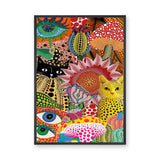Cats and Florals Maximalist Wall Art – Polka Dot Collage Print