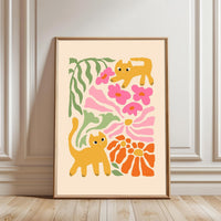 Cats and Flowers Aesthetic Wall Print Wall Poster