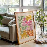 Cats and Flowers Aesthetic Wall Print Wall Poster