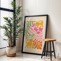 Cats and Flowers Aesthetic Wall Print Wall Poster
