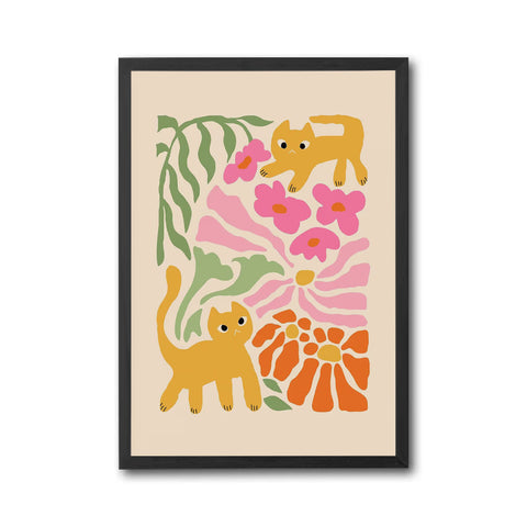 Cats and Flowers Aesthetic Wall Print Wall Poster