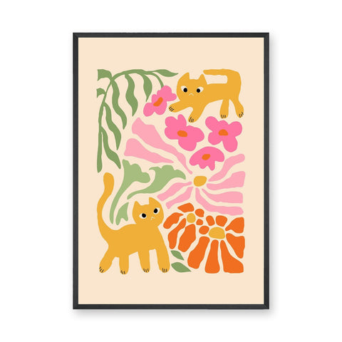 Cats And Flowers Kids Botanical Wall Art – Playful Floral Cats