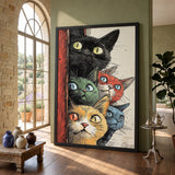Cats Pop Art Wall Art – Colorful Wide-Eyed Cats Peeking