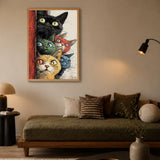 Cats Pop Art Wall Art – Colorful Wide-Eyed Cats Peeking