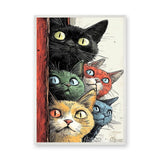 Cats Pop Art Wall Art – Colorful Wide-Eyed Cats Peeking