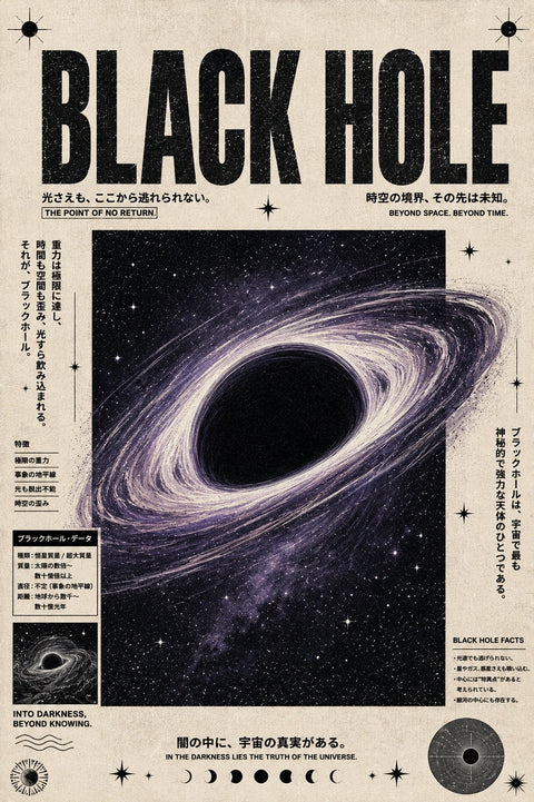 Celestial Typography Vintage Wall Art – BLACK HOLE Japanese Space Print