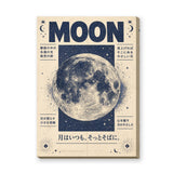 Celestial Typography Vintage Wall Art – Japanese Moon Poster in Navy and Cream