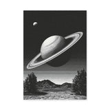 Celestial Vintage Wall Art – Black and White Saturn Mountain Lake