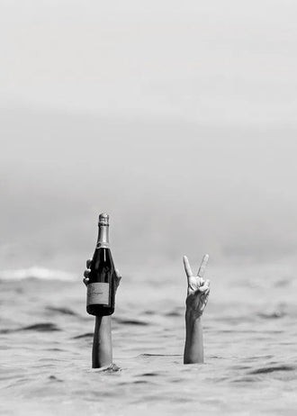 Champagne Ocean Surreal Wall Art – Black and White Peace Swim
