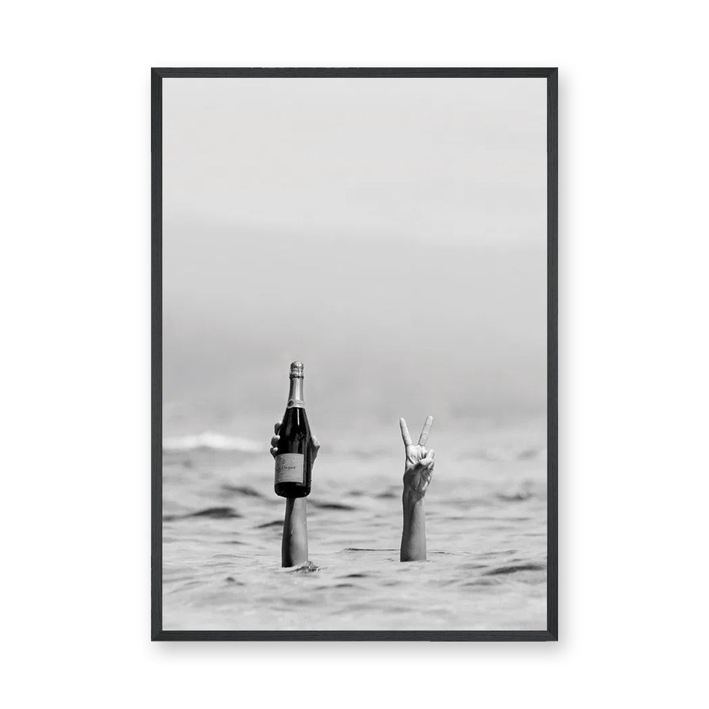Champagne Ocean Surreal Wall Art – Black and White Peace Swim