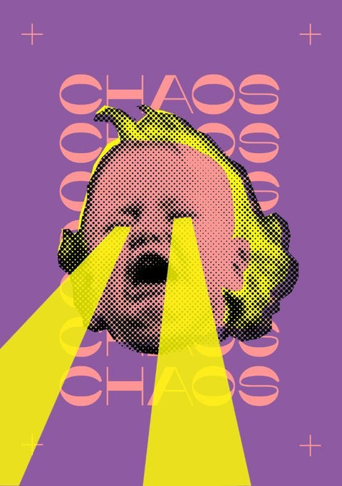Chaos Crying Face Pop Art Wall Art – Purple Typography Portrait Print