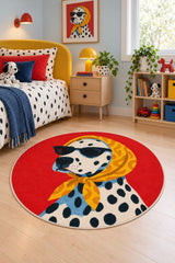 Character Kids Round Rug – Red in a bedroom