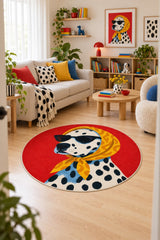 Character Kids Round Rug – Red in a living room