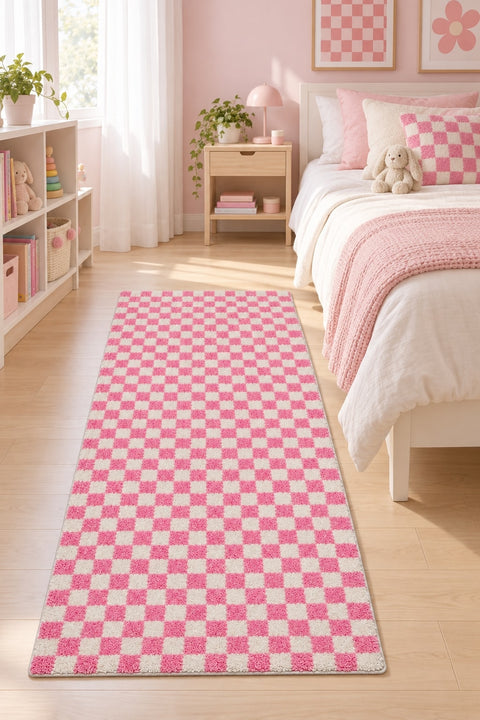 Checkerboard Kids Area Rug in a bedroom