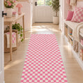 Checkerboard Kids Area Rug in a hallway