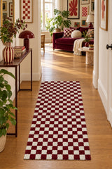 Chess Checkered Traditional Area Rug – Ecru in a hallway