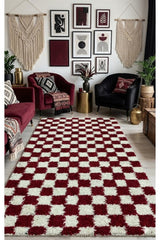 Chess Checkered Traditional Area Rug – Ecru in a living room