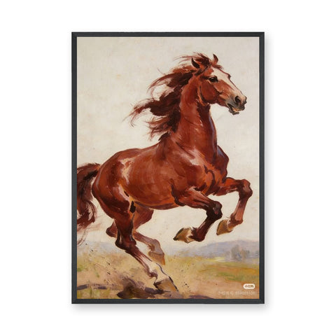 Chestnut Horse Traditional Wall Art – Brown Horse in Earthy Landscape