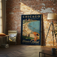 Chicago The Vacation City Retro Wall Poster | Illinois Central Travel Wall Poster