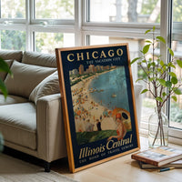 Chicago The Vacation City Retro Wall Poster | Illinois Central Travel Wall Poster