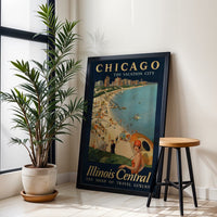 Chicago The Vacation City Retro Wall Poster | Illinois Central Travel Wall Poster