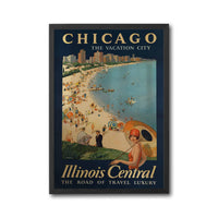 Chicago The Vacation City Retro Wall Poster | Illinois Central Travel Wall Poster