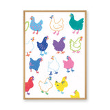 Chicken Kids Wall Art – Colorful Hand-Drawn Hen Pattern