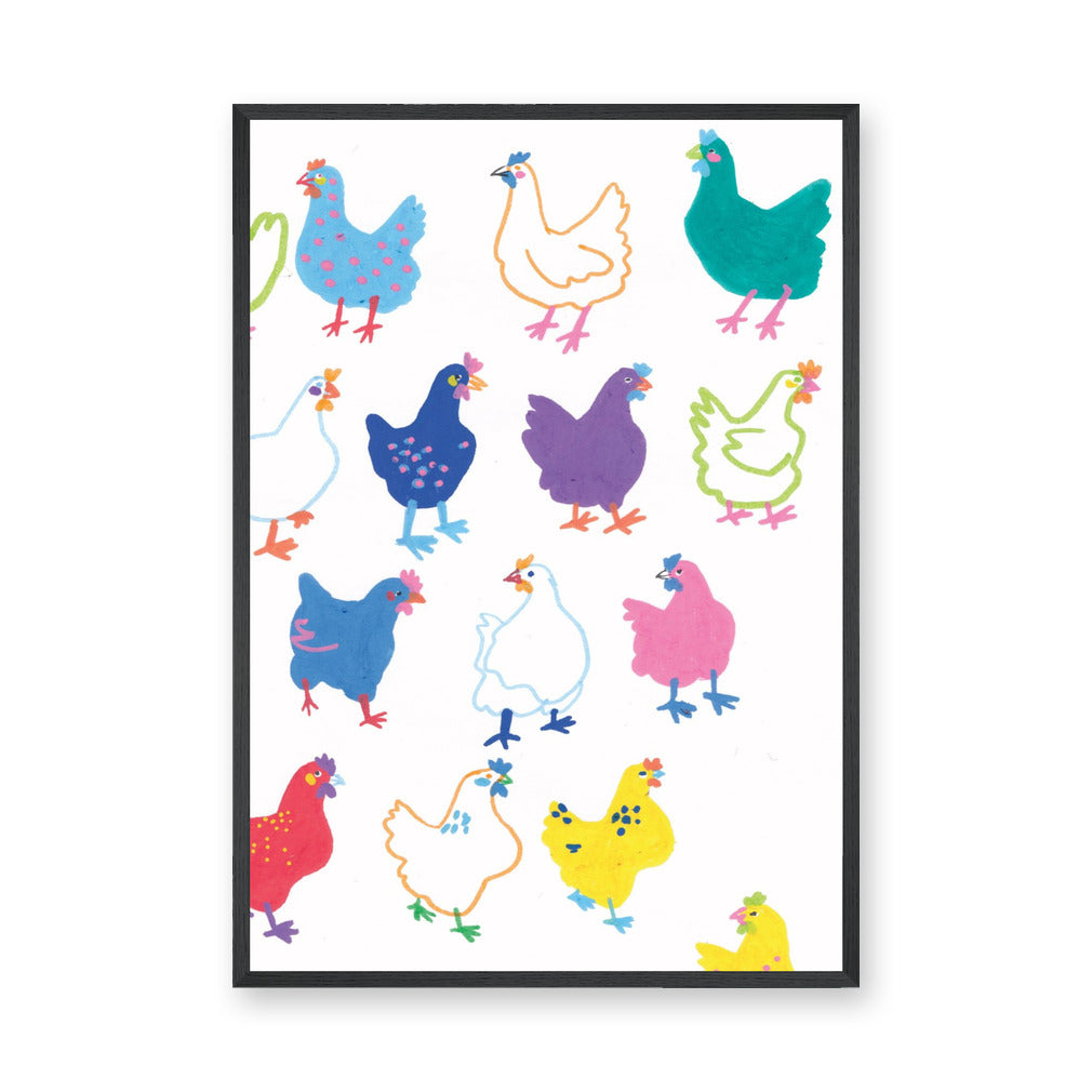 Chicken Kids Wall Art – Colorful Hand-Drawn Hen Pattern
