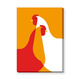 Chicken Minimalist Wall Art – Abstract Red and White Birds on Orange