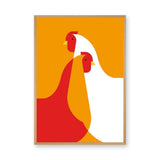 Chicken Minimalist Wall Art – Abstract Red and White Birds on Orange
