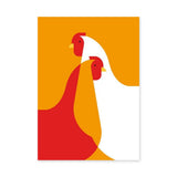 Chicken Minimalist Wall Art – Abstract Red and White Birds on Orange