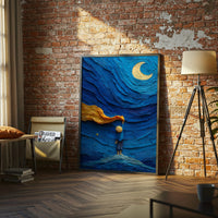 Child Reaching for Moon Aesthetic Print, Dreamy Night Sky Wall Print