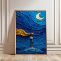 Child Reaching for Moon Aesthetic Print, Dreamy Night Sky Wall Print