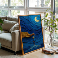 Child Reaching for Moon Aesthetic Print, Dreamy Night Sky Wall Print