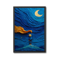 Child Reaching for Moon Aesthetic Print, Dreamy Night Sky Wall Print