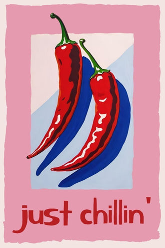 Chili Pepper Pop Art Wall Art – Just Chillin’ Red and Blue Peppers