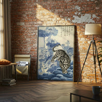 Chinese Calligraphy Tiger Lotus Décor Poster – Aesthetic Botanical Tiger Wall Décor