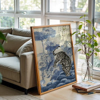 Chinese Calligraphy Tiger Lotus Décor Poster – Aesthetic Botanical Tiger Wall Décor