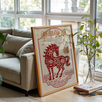 Chinese New Year Horse Print – Retro Wall Print with 新年快乐 福