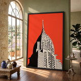 Chrysler Building Modern Line Art Wall Art – Bold Red NYC Skyscraper