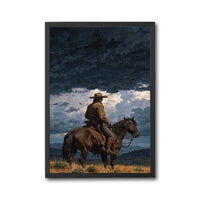 Cinematic Cowboy Under Stormy Sky Décor Poster | Western Horseback Home Wall Poster